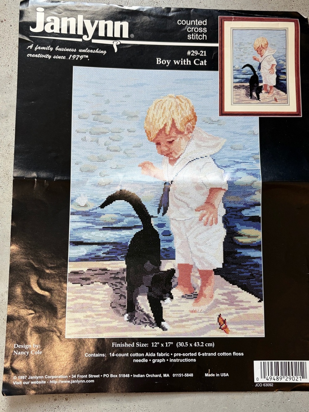 Janlynn Boy with Cat Vintage Cross Stitch 29-21